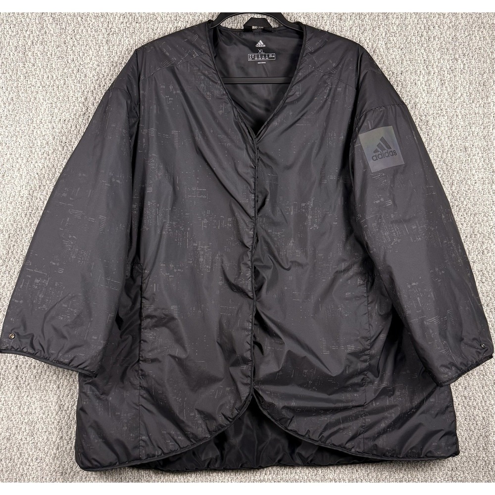 adidas Puffer Liner Jacket Mens‎ XL Black Recycled Padded Snap Coat GL1008